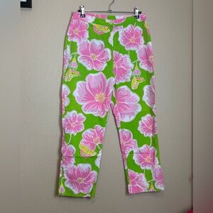 Lilly Pulitzer Capri Pants Size 0 Lime Green Pink Floral Preppy Resort